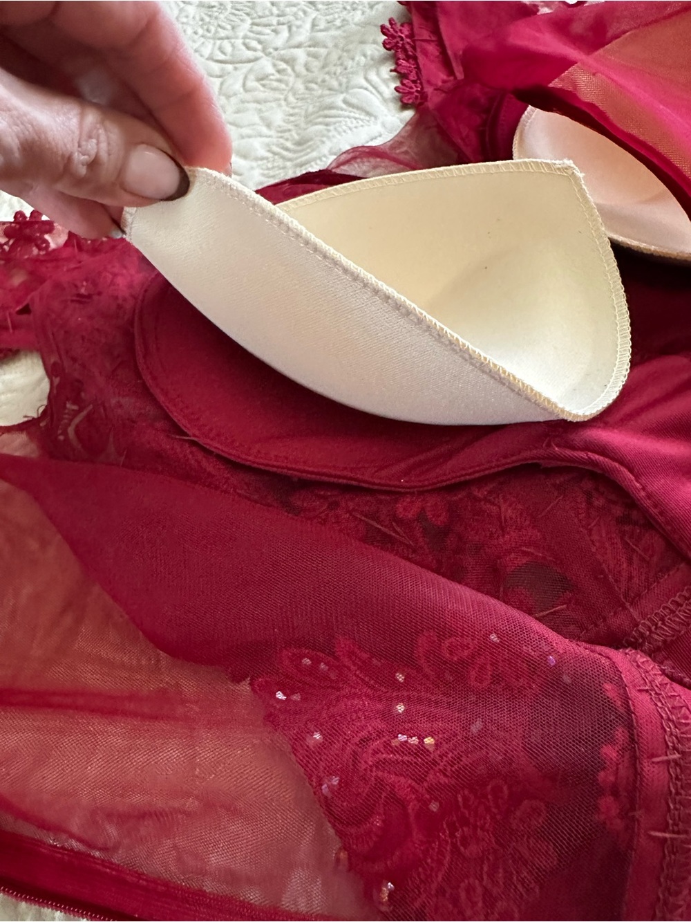Beaded V-Neck High-Low Evening beaded Dress in Burgundy - Picture 12 of 13